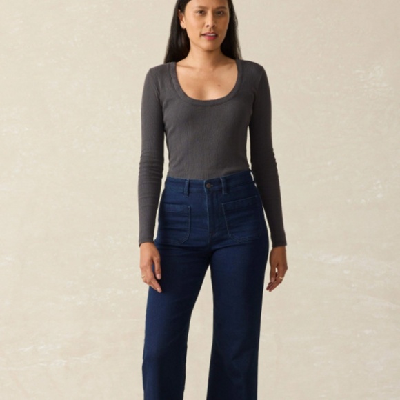 NWT Faherty Pacific Pointelle Scoop Neck - Washed Black Size M or L - Picture 2 of 5